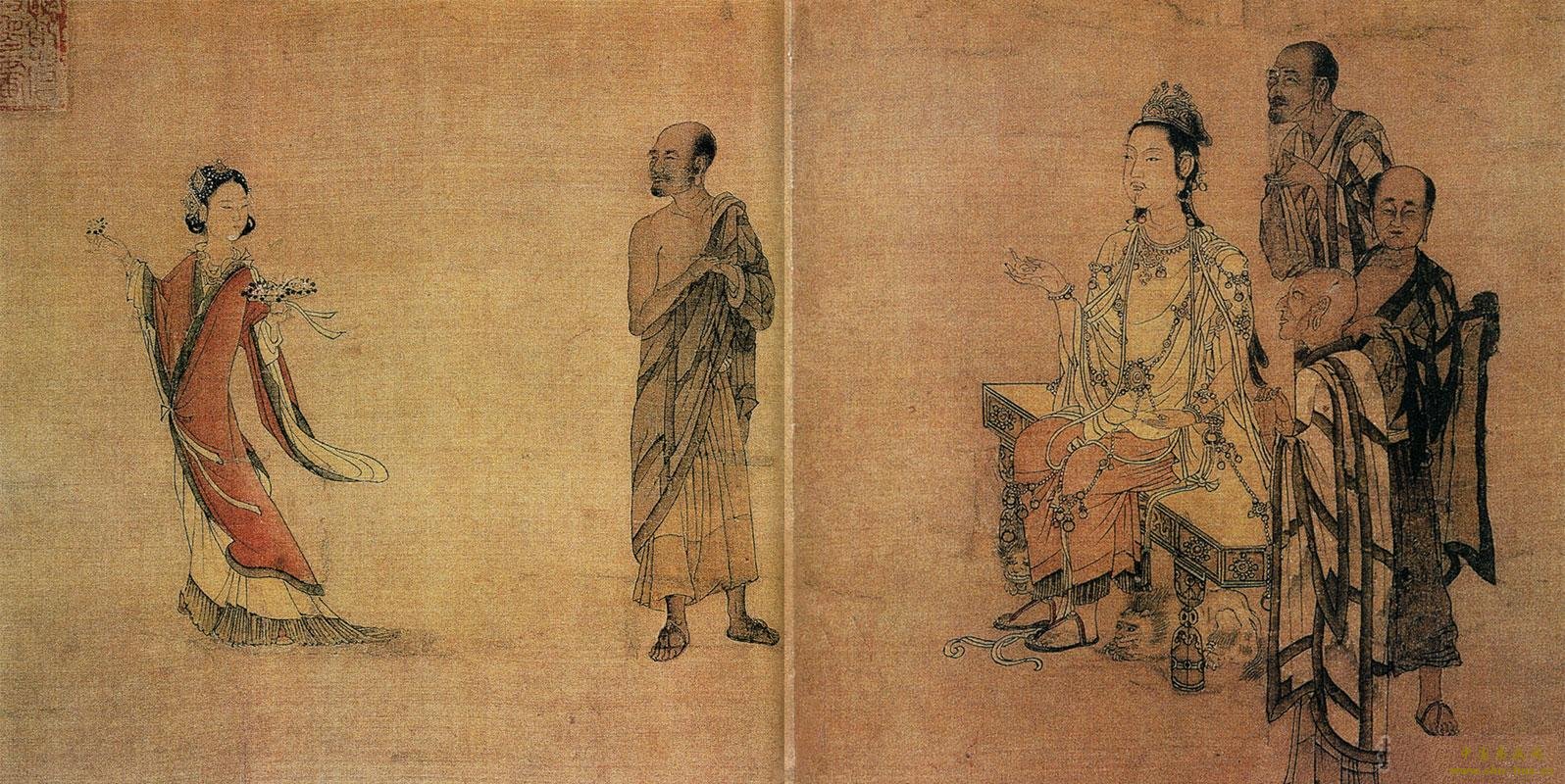 南宋刘松年画的《天女献花图》 南宋刘松年画的《天女献花图》