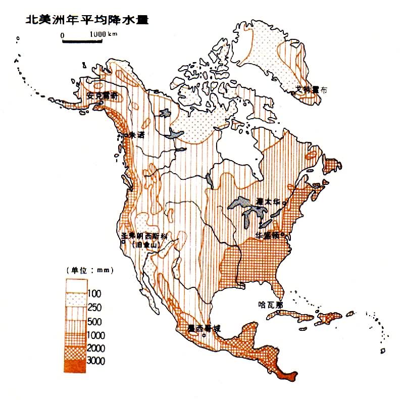 北美洲年均降水量 北美洲年均降水量