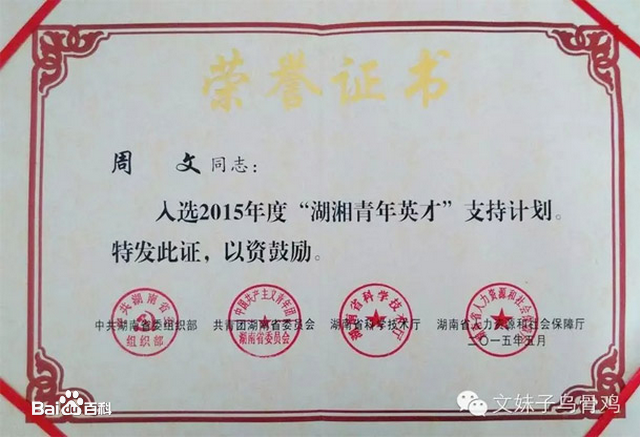 “湖湘青年英才”荣誉证书 “湖湘青年英才”荣誉证书